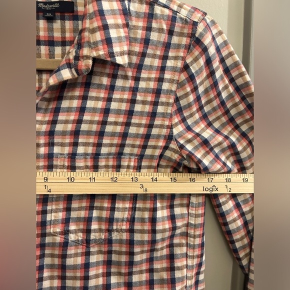 Madewell Plaid Flannel Button Down Top Women’s XS Pink Pocket - Picture 6 of 7